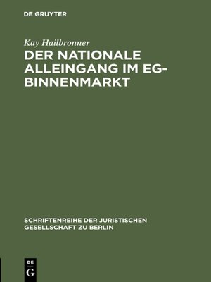cover image of Der nationale Alleingang im EG-Binnenmarkt